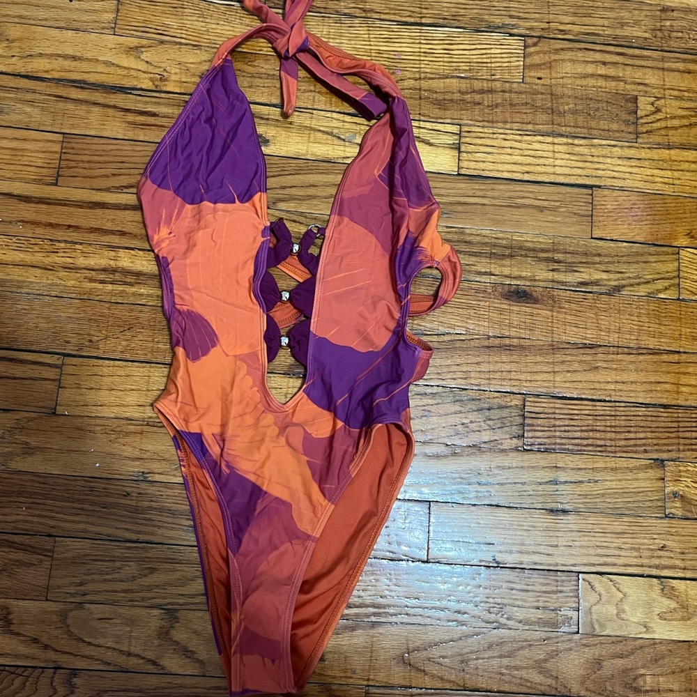 Vibrant Orange and Purple Women Swim One Piece